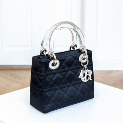 Dior Vintage Lady Mini Diamond Silk Crystal Handtasche Schwarz Pre-Loved 52545 10