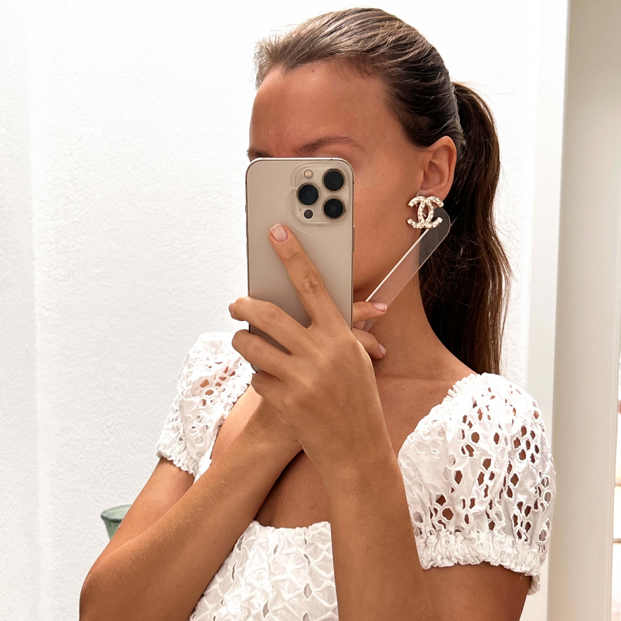 CHANEL 24B Crystal CC Earrings Light Gold Pre-Loved 625127 Modshot