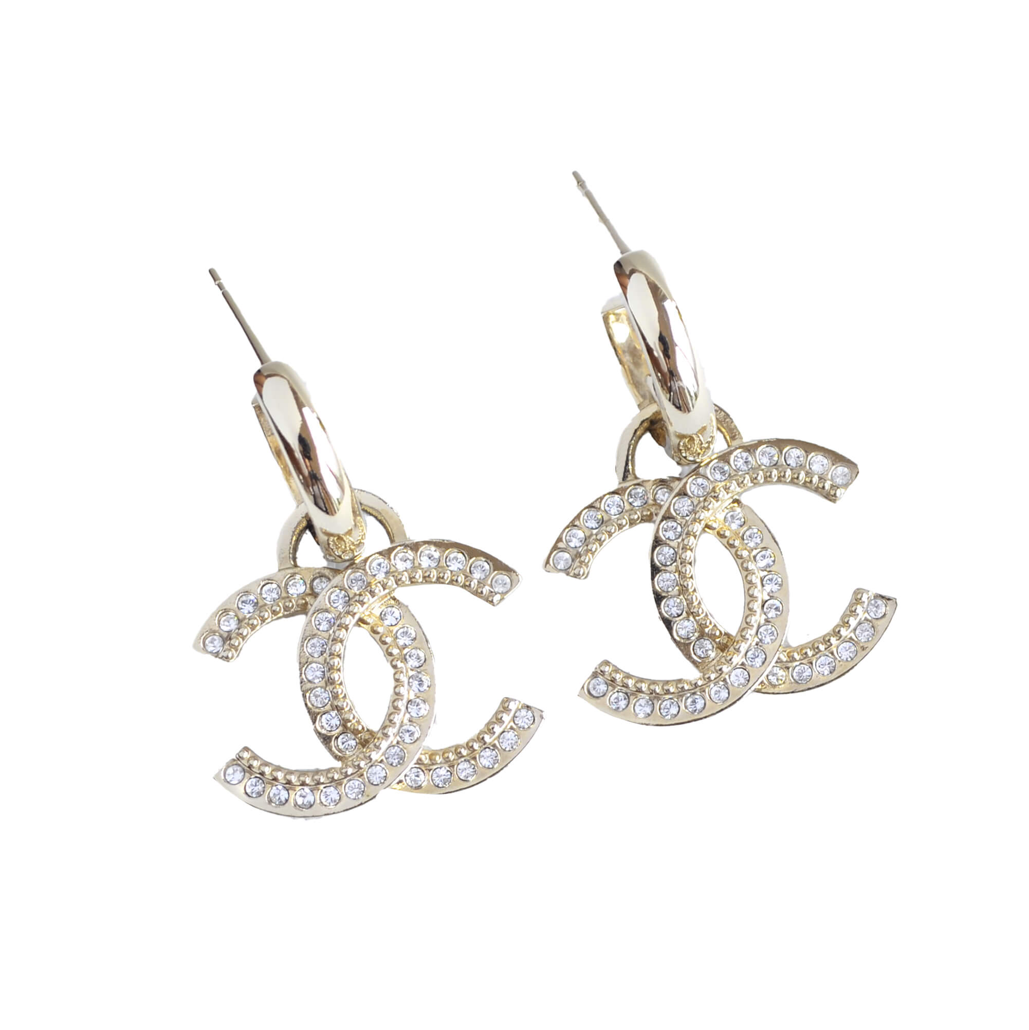 CHANEL 22B Crystal CC Drop Earrings Ohrringe Hellgold Strass Pre-Loved 825132 0