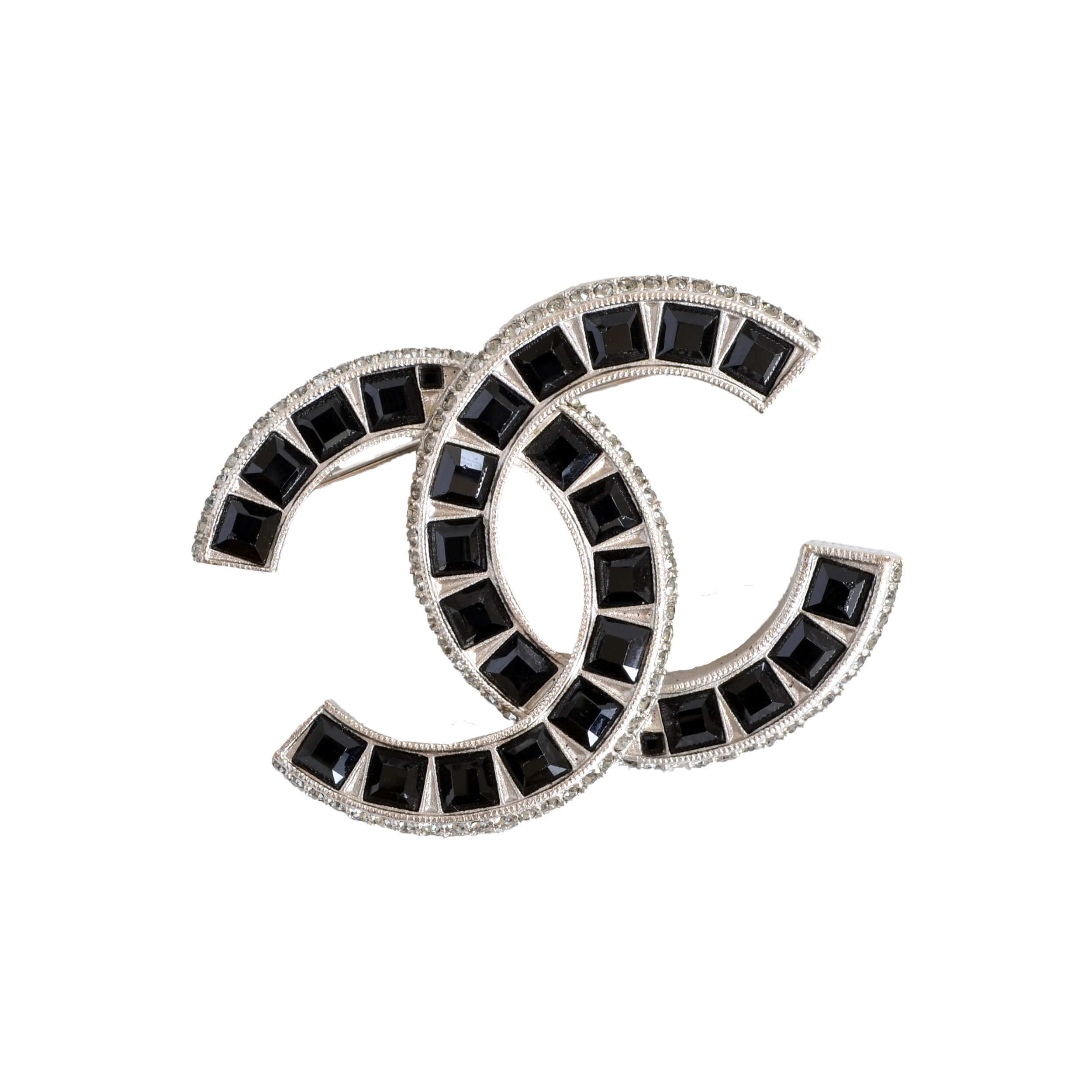 CHANEL 15K CC Brosche Silber Schwarz Brooch Silver Pre-Loved 725128 0