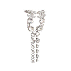 CHANEL 23S CC Crystal Long Drop Cuff Earrings Ohrringe Silber Pre-Loved 825135 00