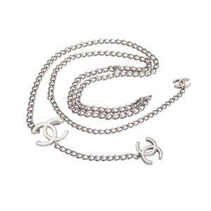 CHANEL 07V Gürtelkette Halskette CC-Logo Silber Weiß Pre-Loved Vintage 1125146 1