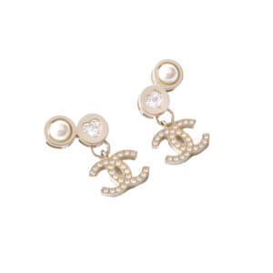 CHANEL 24B CC Drop Earrings Ohrringe Hängeohrringe Hellgold Pre-Loved 1125139 0