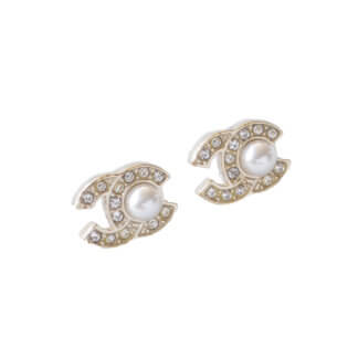 CHANEL CC Crystal Pearl Earrings Ohrringe Ohrstecker mit Perle Gold Pre-Loved 1025138 0