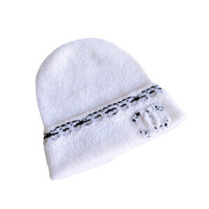 CHANEL Kaschmir Mütze Weiß Schwarz CC 2023 Pre-Loved 12517 00