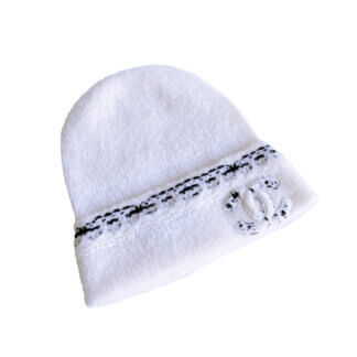 CHANEL Kaschmir Mütze Weiß Schwarz CC 2023 Pre-Loved 12517 00