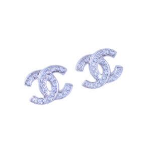 CHANEL 24V CC Crystal Mini Earrings Strass Ohrringe Silber Pre-Loved 12611 0
