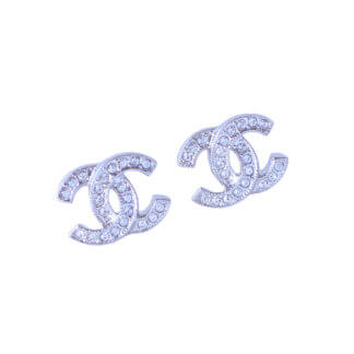 CHANEL 24V CC Crystal Mini Earrings Strass Ohrringe Silber Pre-Loved 12611 0