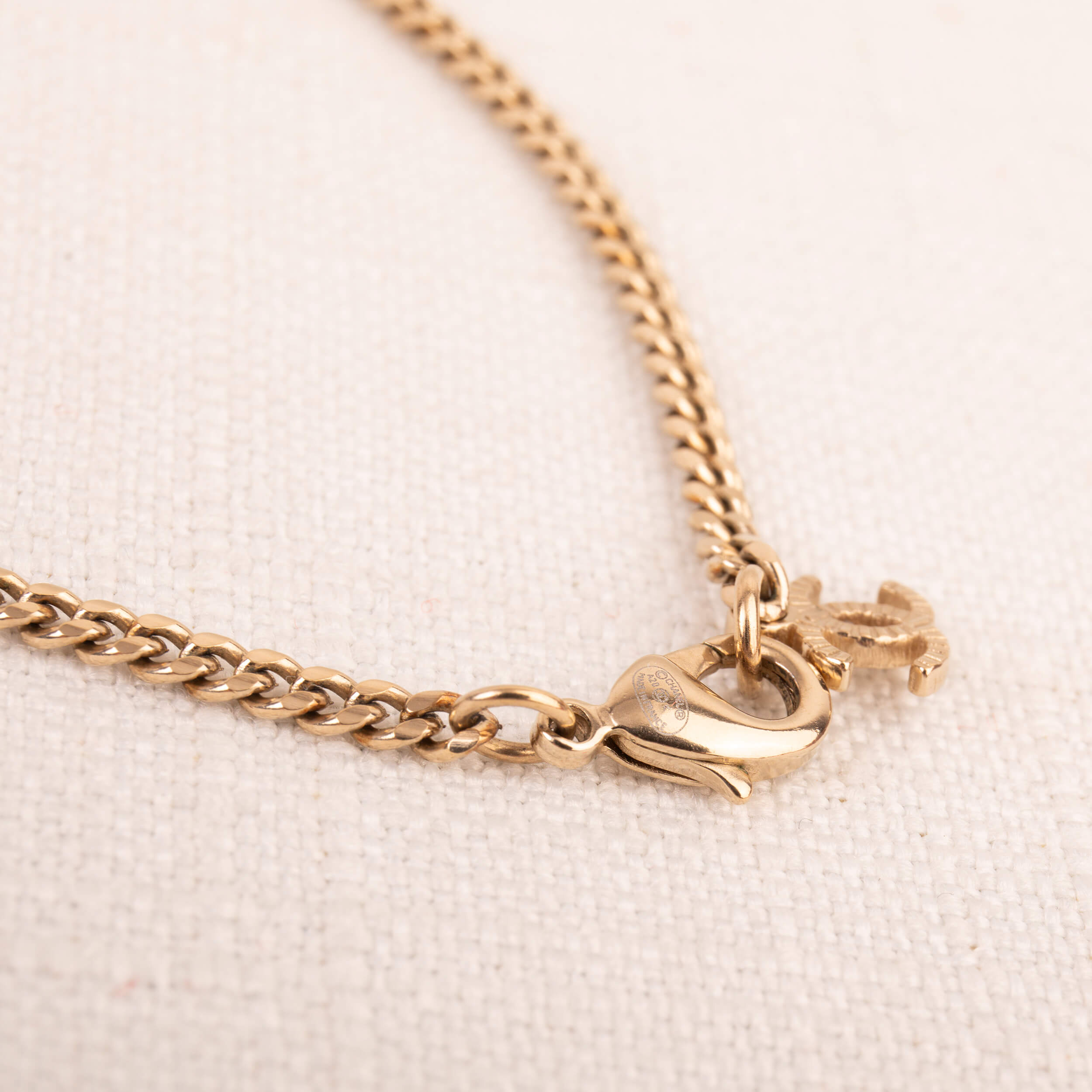 CHANEL 20K CC Pendant Necklace Halskette Gold Rosa Strass Pre-Loved 32618 4