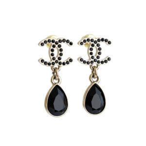 CHANEL 21K CC Black Crystal Drop Earrings Ohrringe Hellgold Schwarz Pre-Loved 426113 0