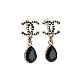 CHANEL 21K CC Black Crystal Drop Earrings Ohrringe Hellgold Schwarz Pre-Loved 426113 0