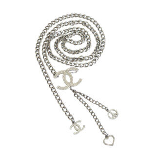 CHANEL 08P Gürtelkette Halskette CC Silber Strass Crystal Chain Belt Pre-Loved 726118 0