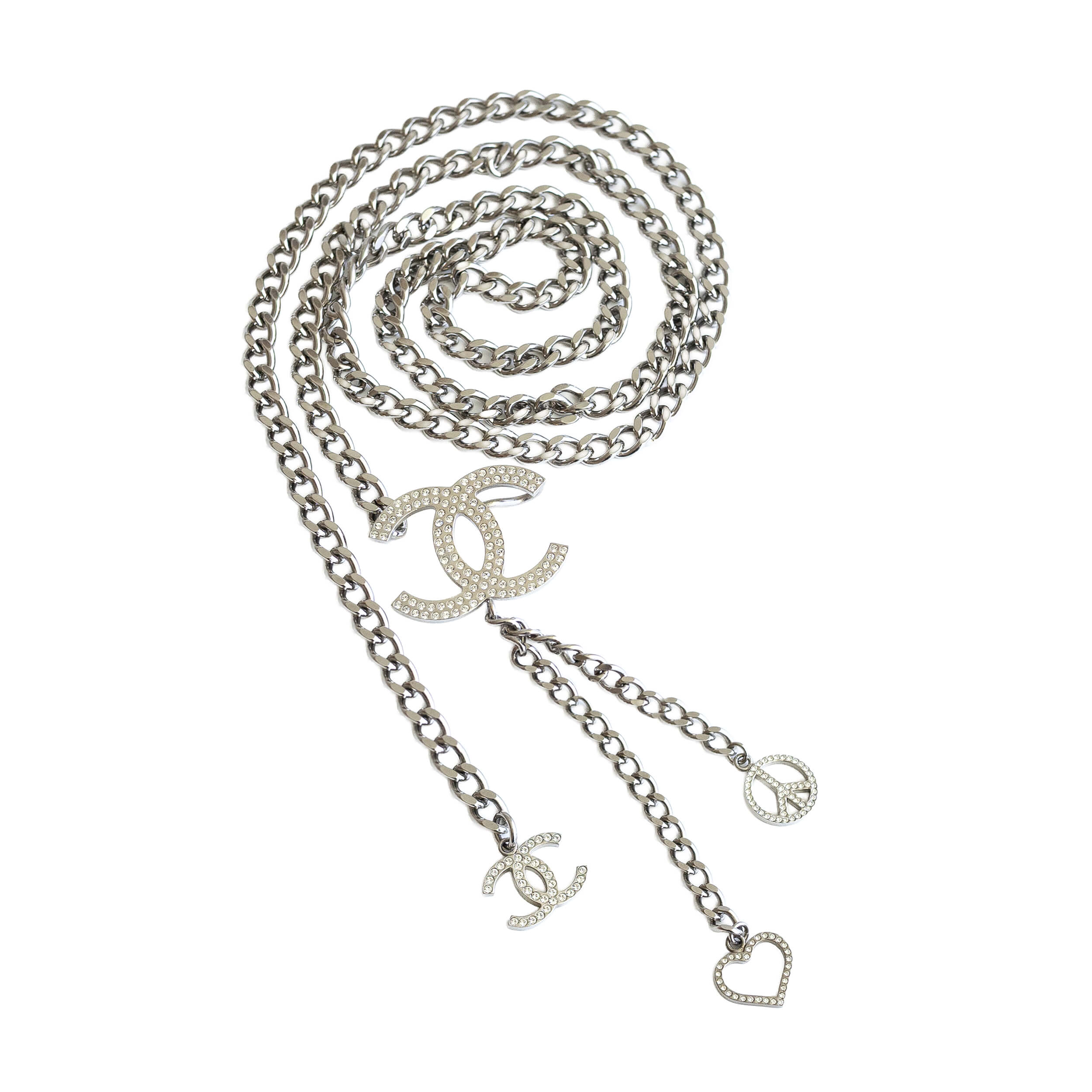 CHANEL 08P Gürtelkette Halskette CC Silber Strass Crystal Chain Belt Pre-Loved 726118 0