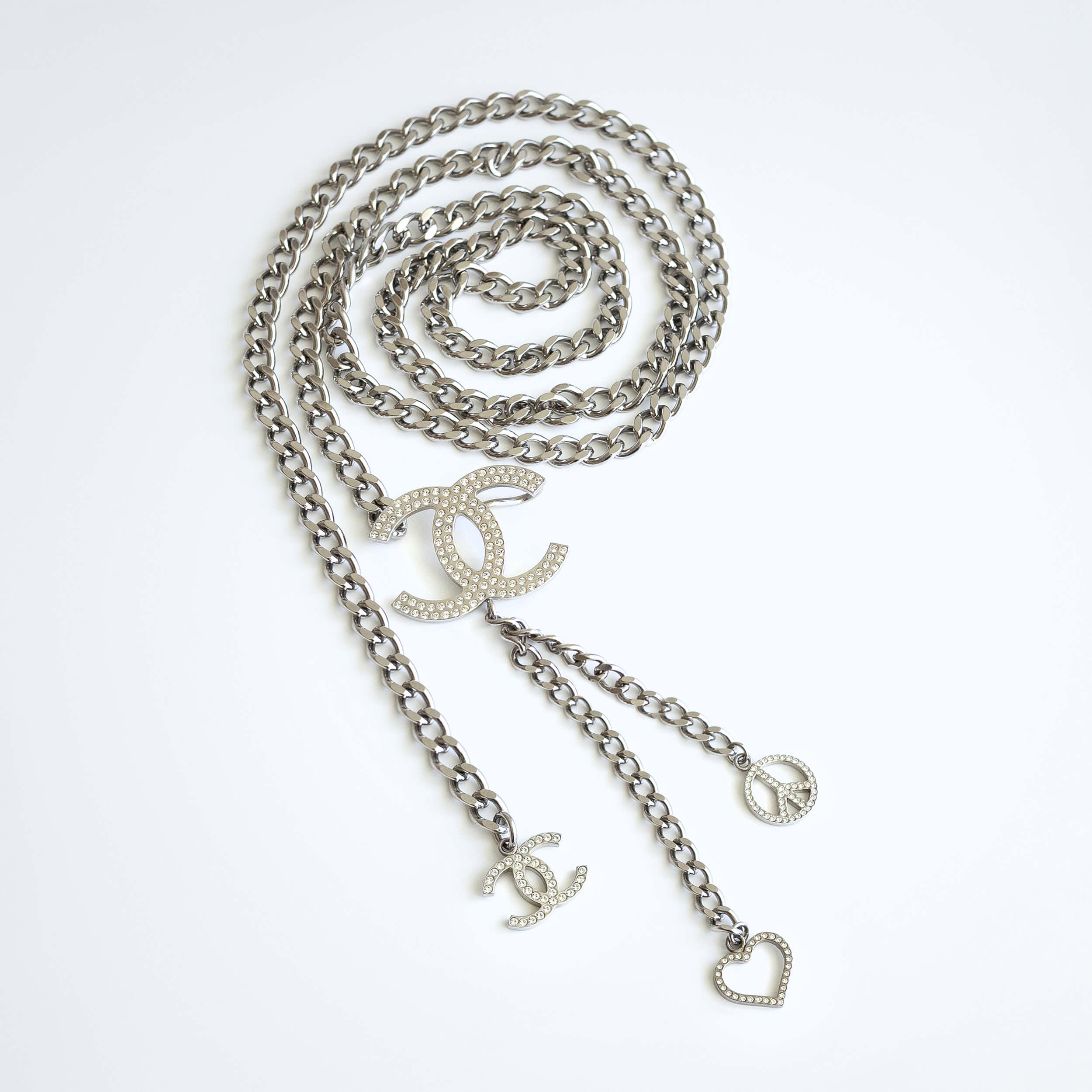 CHANEL 08P Gürtelkette Halskette CC Silber Strass Crystal Chain Belt Pre-Loved 726118 1